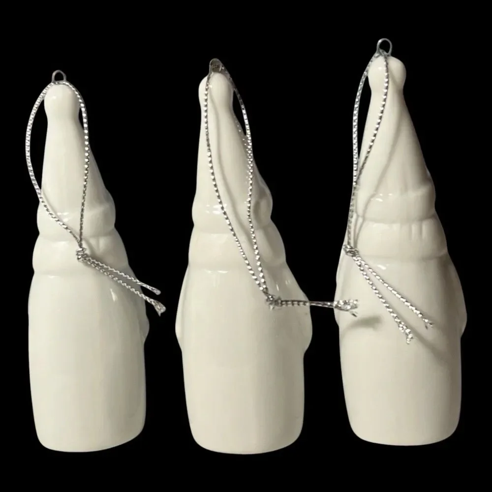 White Ceramic Snowman Ornaments Lot of 3 Christmas Holiday 4